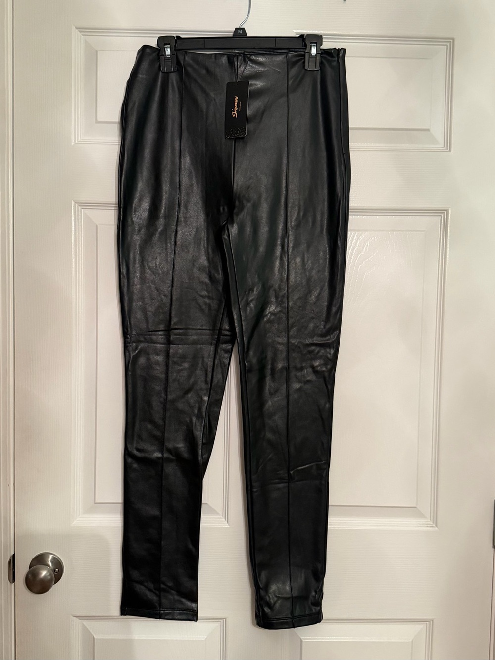 Womens Faux Leather Black Pants - Sleek Tapered Design